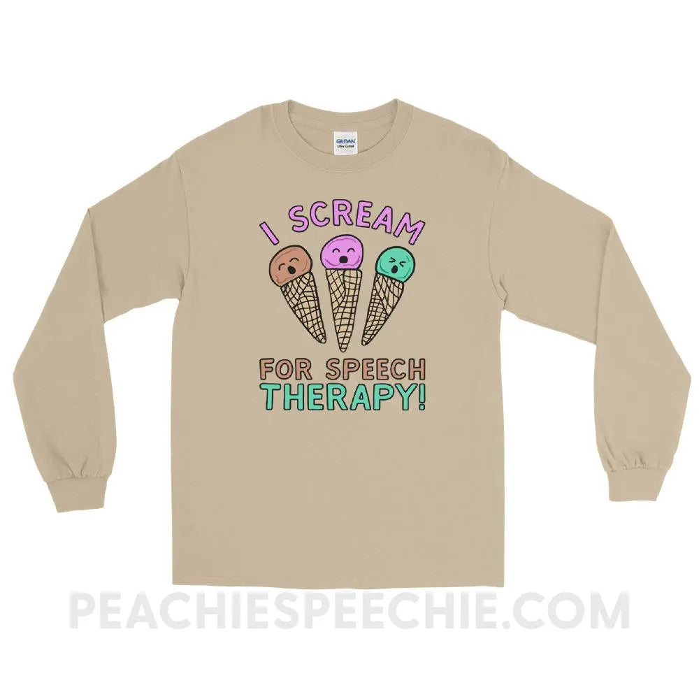 I Scream for Speech Long Sleeve Tee - Sand / S - T-Shirts & Tops peachiespeechie.com