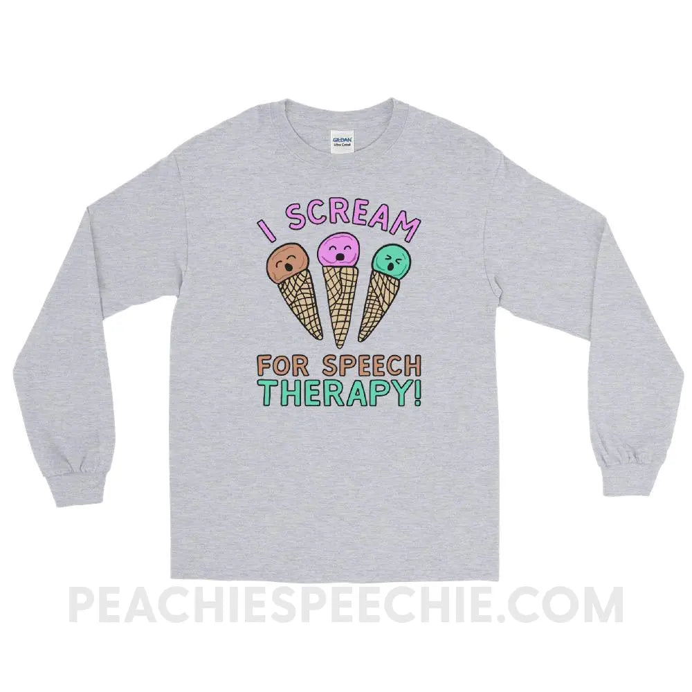 I Scream for Speech Long Sleeve Tee - Sport Grey / S - T-Shirts & Tops peachiespeechie.com