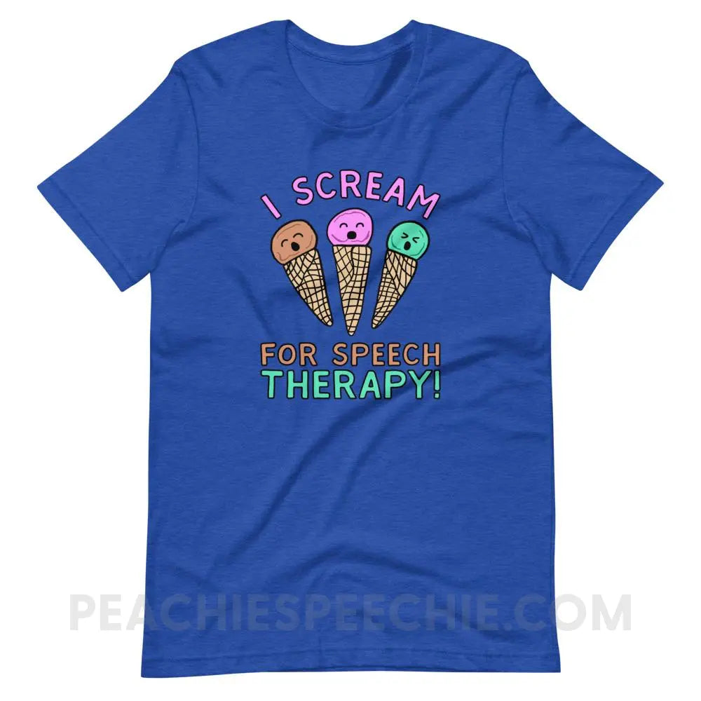 I Scream for Speech Premium Soft Tee - Heather True Royal / S - T-Shirts & Tops peachiespeechie.com