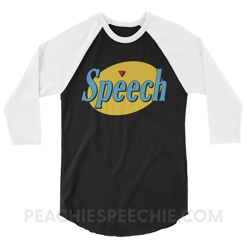 Seinfeld Speech Baseball Tee - Black/White / XS - T-Shirts & Tops peachiespeechie.com