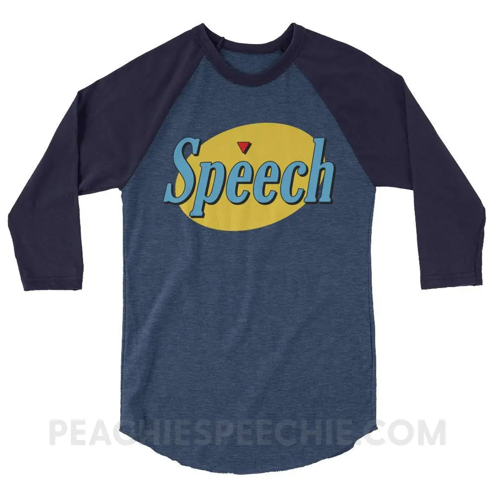 Seinfeld Speech Baseball Tee - Heather Denim/Navy / XS - T-Shirts & Tops peachiespeechie.com
