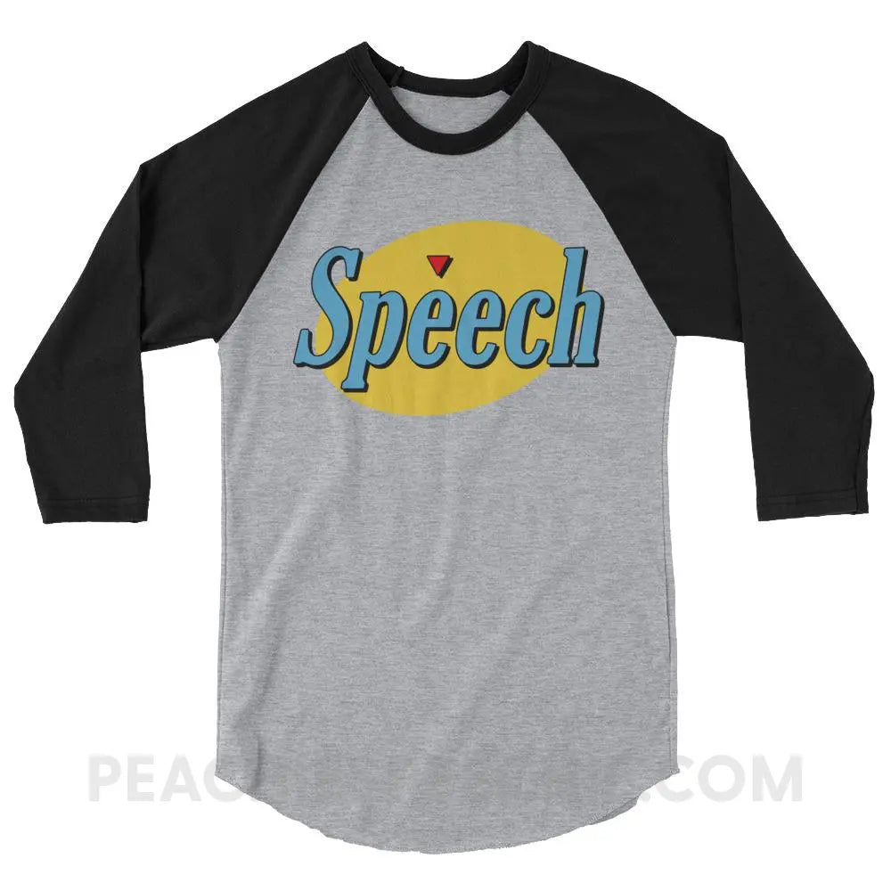 Seinfeld Speech Baseball Tee - Heather Grey/Black / XS - T-Shirts & Tops peachiespeechie.com