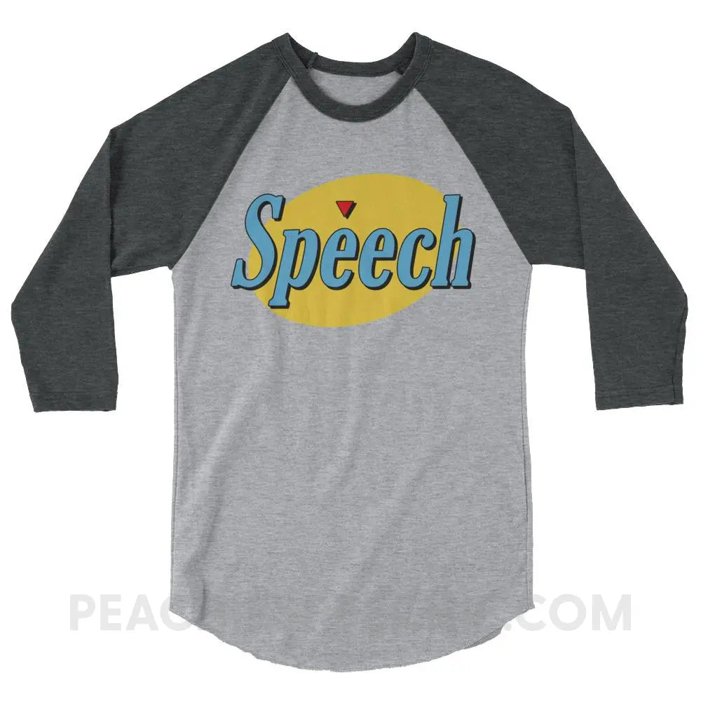 Seinfeld Speech Baseball Tee - Heather Grey/Heather Charcoal / XS - T-Shirts & Tops peachiespeechie.com