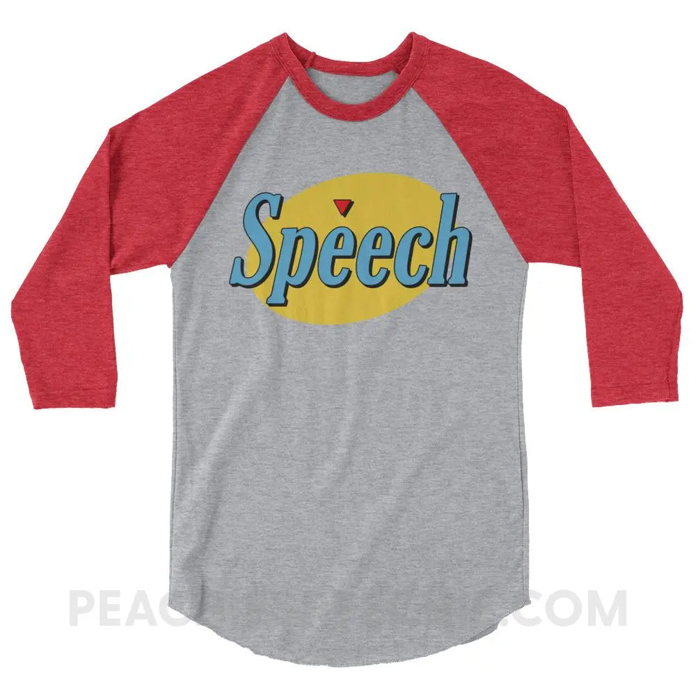 Seinfeld Speech Baseball Tee - Heather Grey/Heather Red / XS - T-Shirts & Tops peachiespeechie.com
