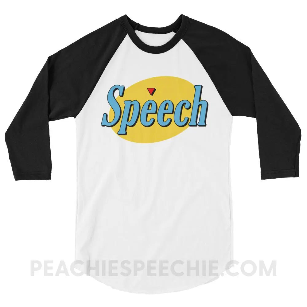 Seinfeld Speech Baseball Tee - White/Black / XS - T-Shirts & Tops peachiespeechie.com