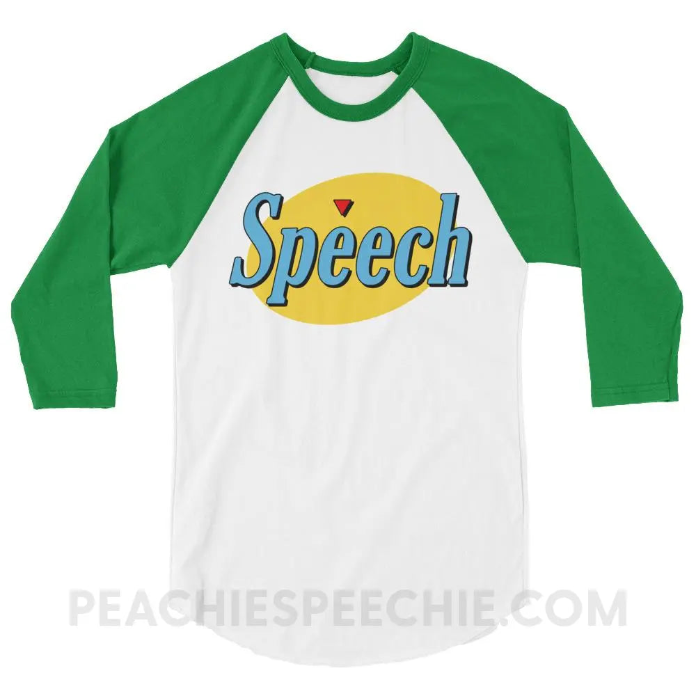 Seinfeld Speech Baseball Tee - White/Kelly / XS - T-Shirts & Tops peachiespeechie.com