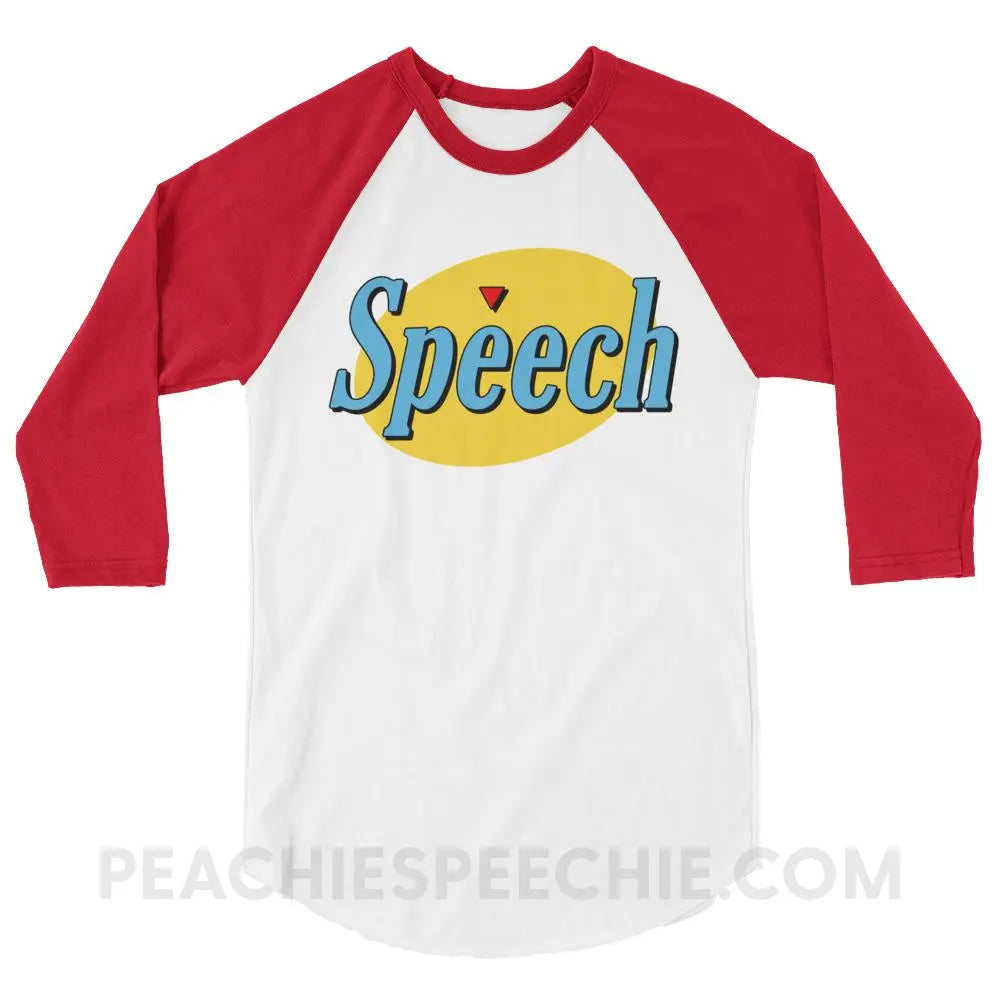 Seinfeld Speech Baseball Tee - White/Red / XS - T-Shirts & Tops peachiespeechie.com