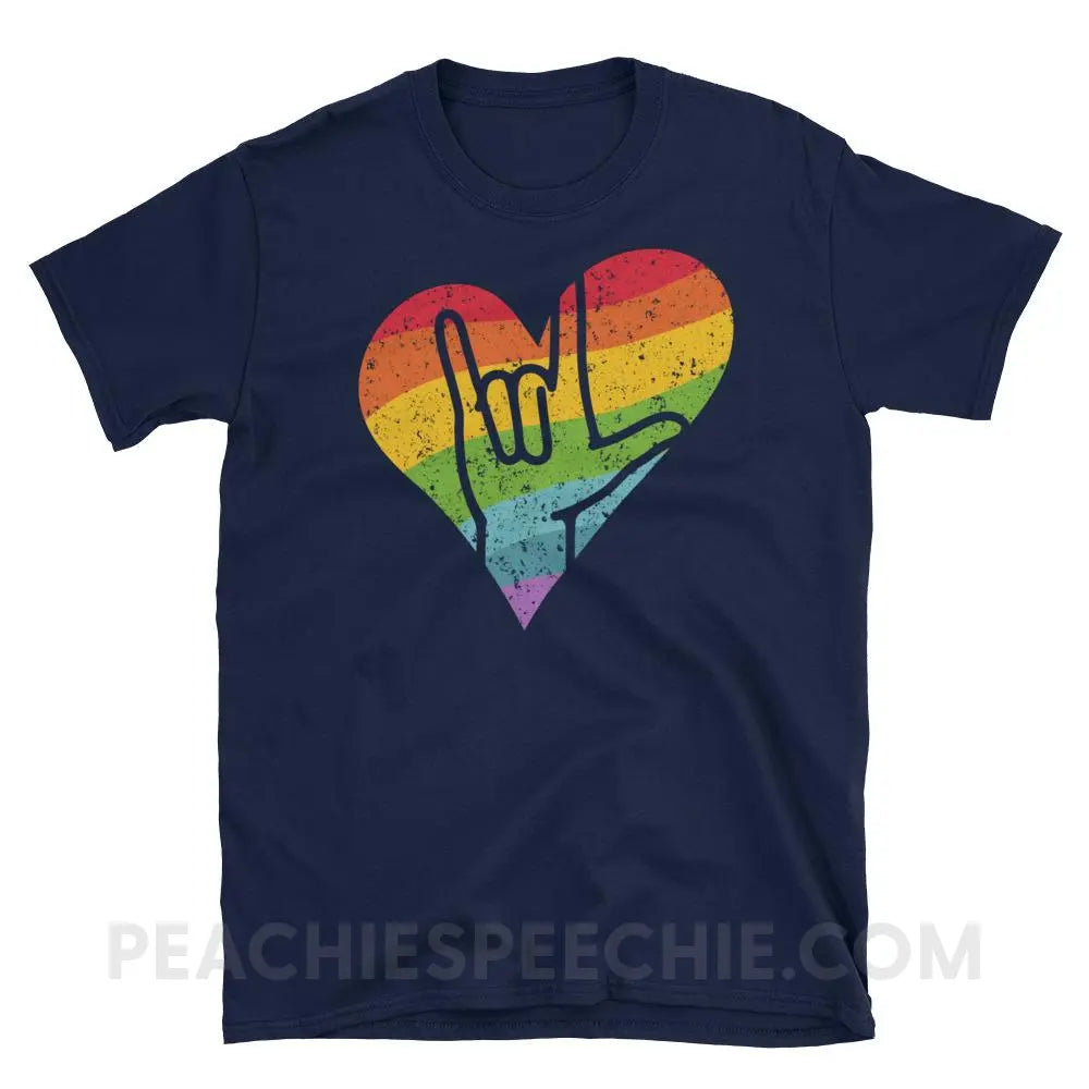 Sign Love Classic Tee - Navy / S - T-Shirts & Tops peachiespeechie.com
