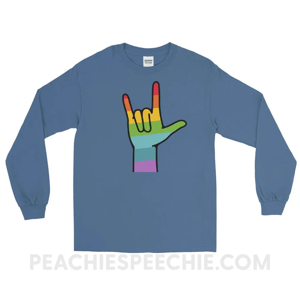 Sign Love Long Sleeve Tee - Indigo Blue / S - T-Shirts & Tops peachiespeechie.com
