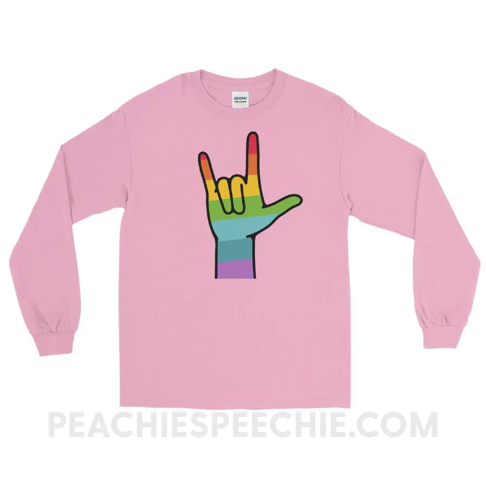 Sign Love Long Sleeve Tee - Light Pink / S - T-Shirts & Tops peachiespeechie.com