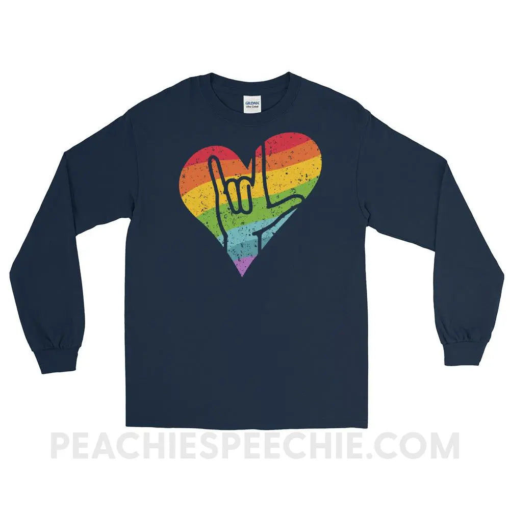 Sign Love Long Sleeve Tee - Navy / S - T-Shirts & Tops peachiespeechie.com