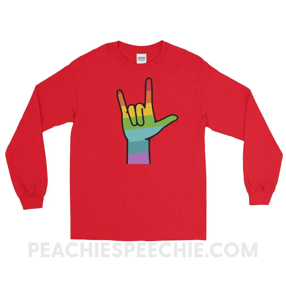 Sign Love Long Sleeve Tee - Red / S - T-Shirts & Tops peachiespeechie.com