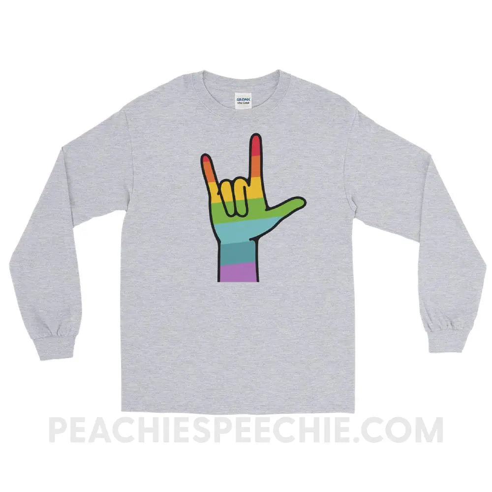 Sign Love Long Sleeve Tee - Sport Grey / S - T-Shirts & Tops peachiespeechie.com