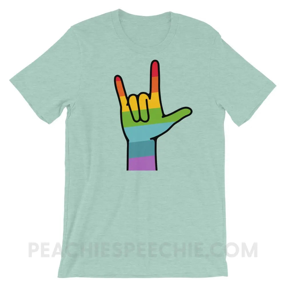 Sign Love Premium Soft Tee - Heather Prism Dusty Blue / XS - T-Shirts & Tops peachiespeechie.com