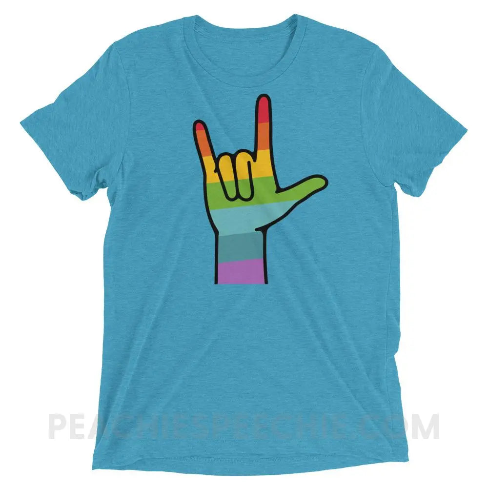 Sign Love Tri-Blend Tee - Aqua Triblend / XS - T-Shirts & Tops peachiespeechie.com
