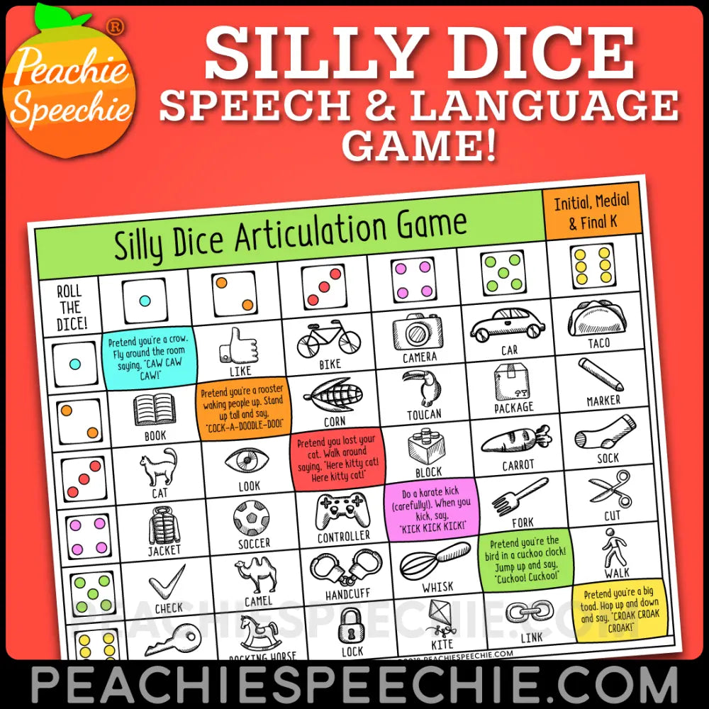 Silly Dice Game for Speech & Language Therapy - Materials peachiespeechie.com