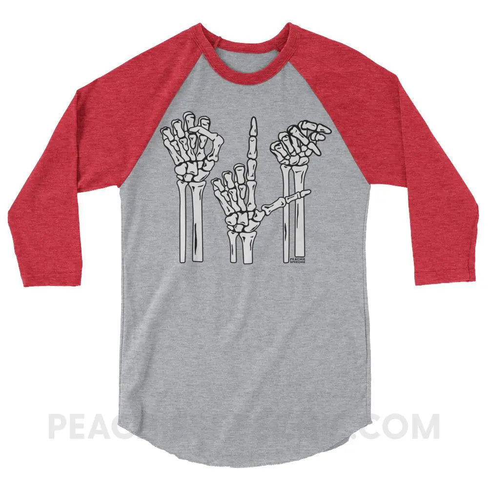 Skeleton SLP Baseball Tee - Heather Grey/Heather Red / XS - T-Shirts & Tops peachiespeechie.com