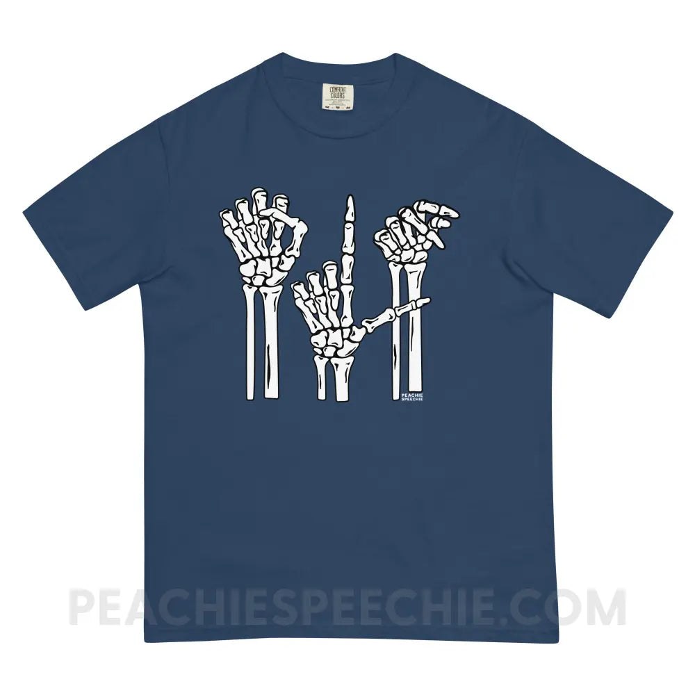 Skeleton SLP Comfort Colors Tee - True Navy / S - peachiespeechie.com