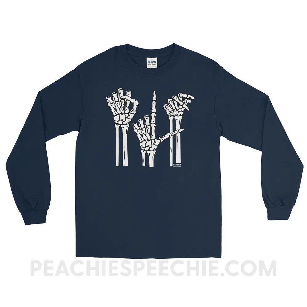 Skeleton SLP Long Sleeve Tee - Navy / S - T-Shirts & Tops peachiespeechie.com