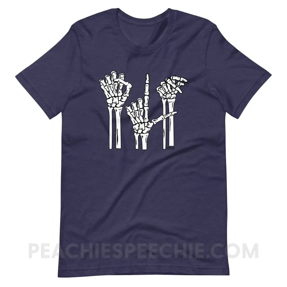 Skeleton SLP Premium Soft Tee - Heather Midnight Navy / S - T-Shirts & Tops peachiespeechie.com