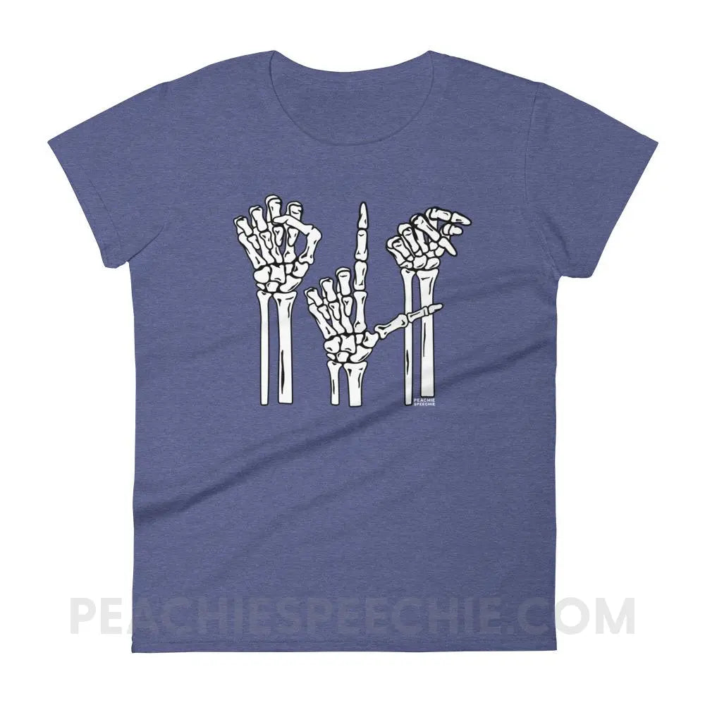 Skeleton SLP Women’s Trendy Tee - Heather Blue / S T-Shirts & Tops peachiespeechie.com
