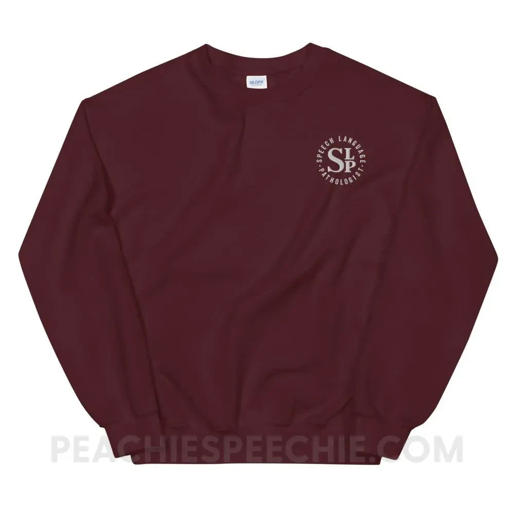 SLP Badge Embroidered Classic Sweatshirt - Maroon / S - Hoodies & Sweatshirts peachiespeechie.com