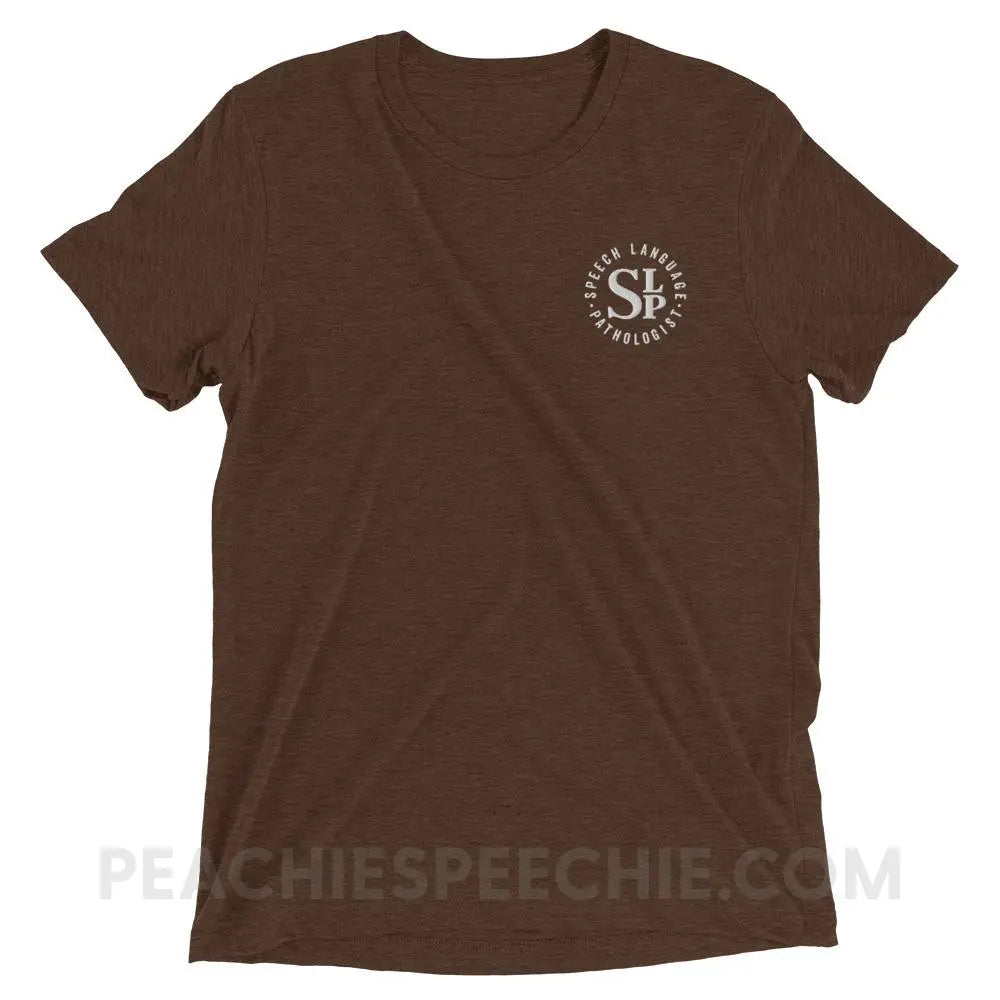 SLP Badge Embroidered Tri-Blend Tee - Brown Triblend / XS - T-Shirts & Tops peachiespeechie.com