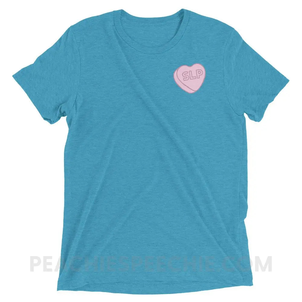SLP Candy Heart Tri-Blend Tee - Aqua Triblend / XS - peachiespeechie.com
