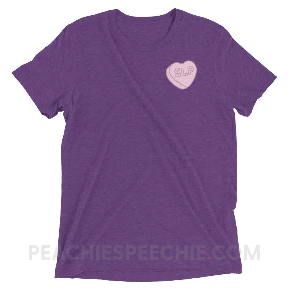 SLP Candy Heart Tri-Blend Tee - Purple Triblend / XS - peachiespeechie.com