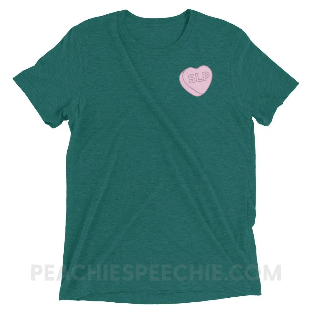 SLP Candy Heart Tri-Blend Tee - Teal Triblend / XS - peachiespeechie.com