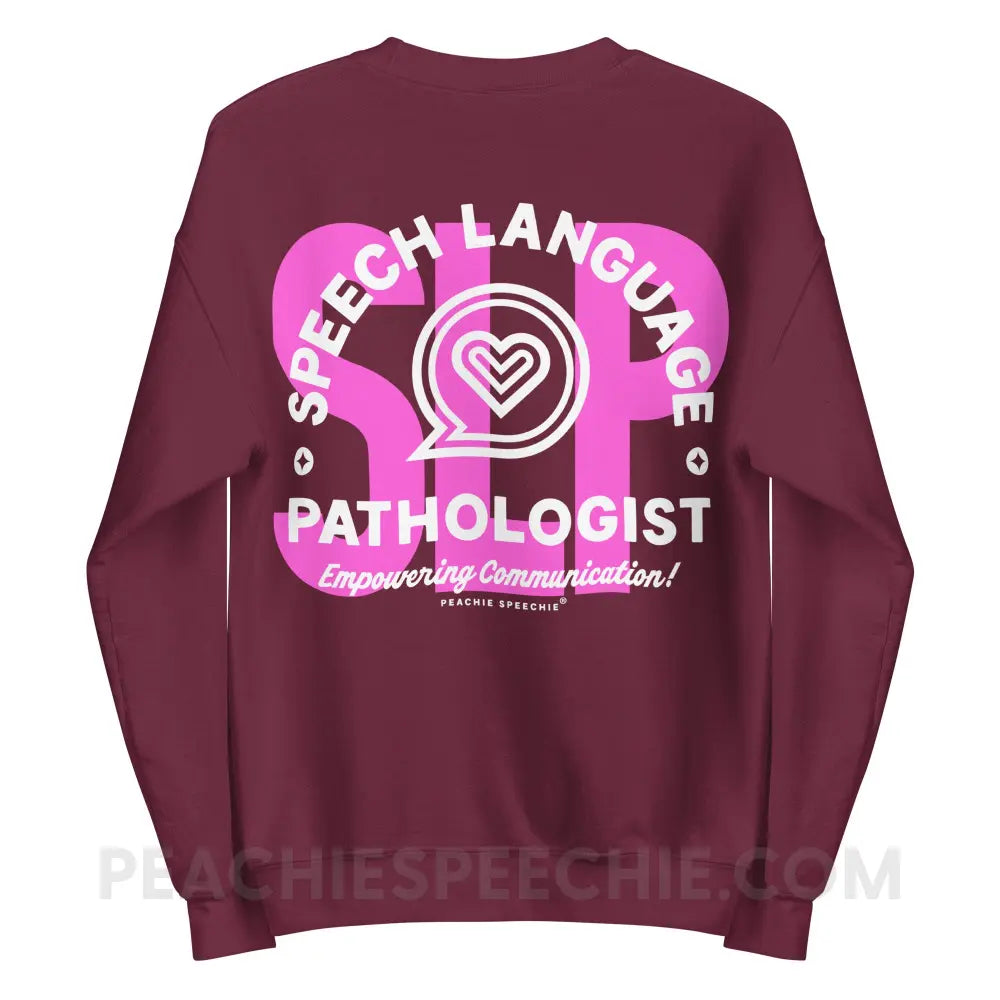 SLP Empowering Communication Classic Sweatshirt Maroon / S peachiespeechie.com