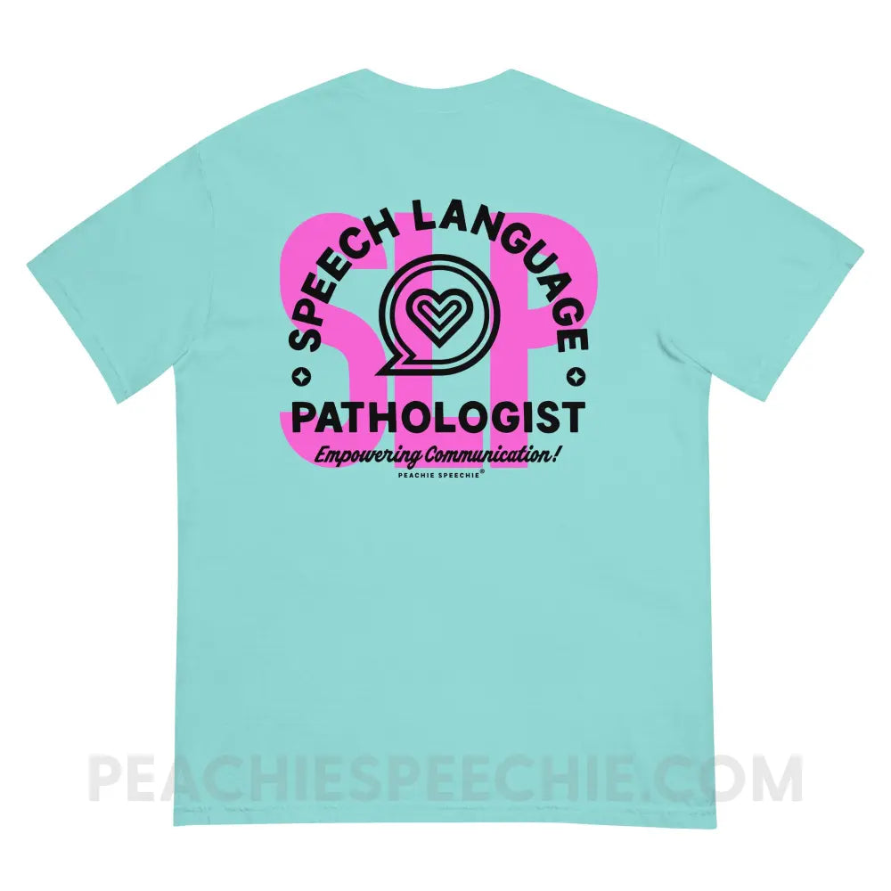 SLP Empowering Communication Comfort Colors Tee Lagoon Blue / S peachiespeechie.com