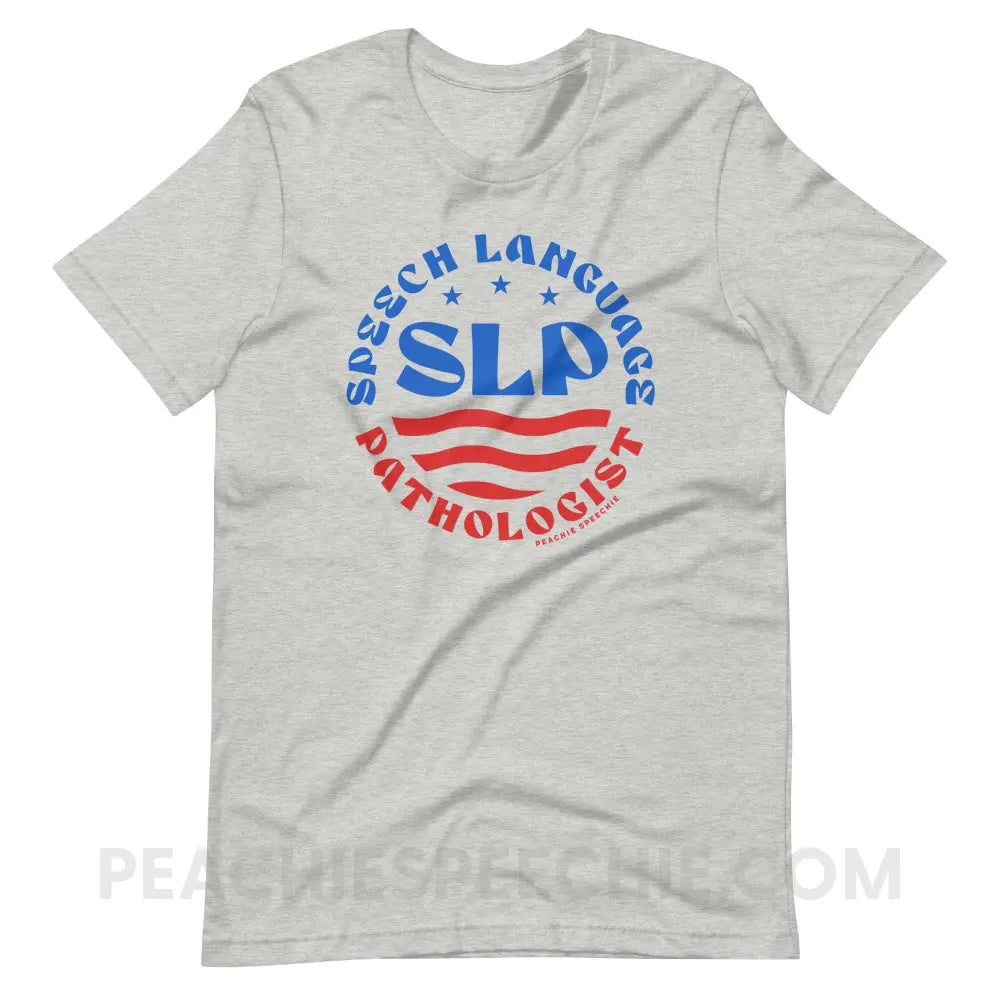 SLP Flag Emblem Premium Soft Tee - Athletic Heather / XS - peachiespeechie.com