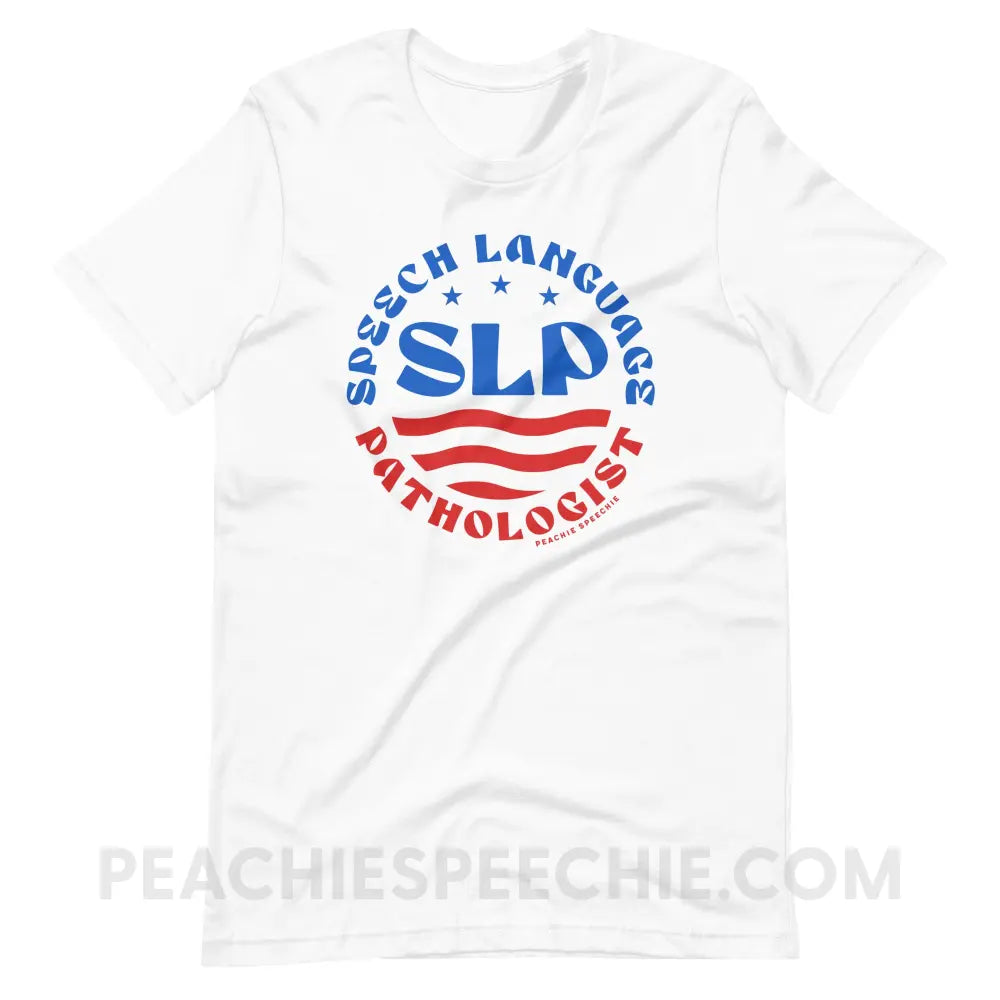 SLP Flag Emblem Premium Soft Tee - White / XS - peachiespeechie.com