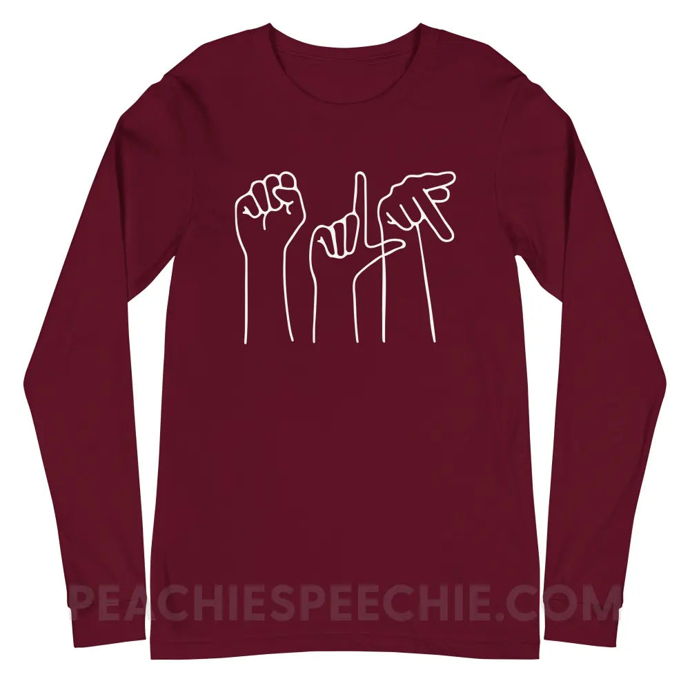SLP Hands Long Premium Sleeve - Maroon / S - T-Shirts & Tops peachiespeechie.com