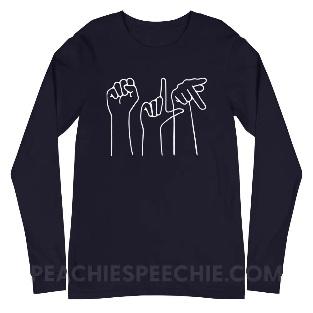 SLP Hands Long Premium Sleeve - Navy / S - T-Shirts & Tops peachiespeechie.com