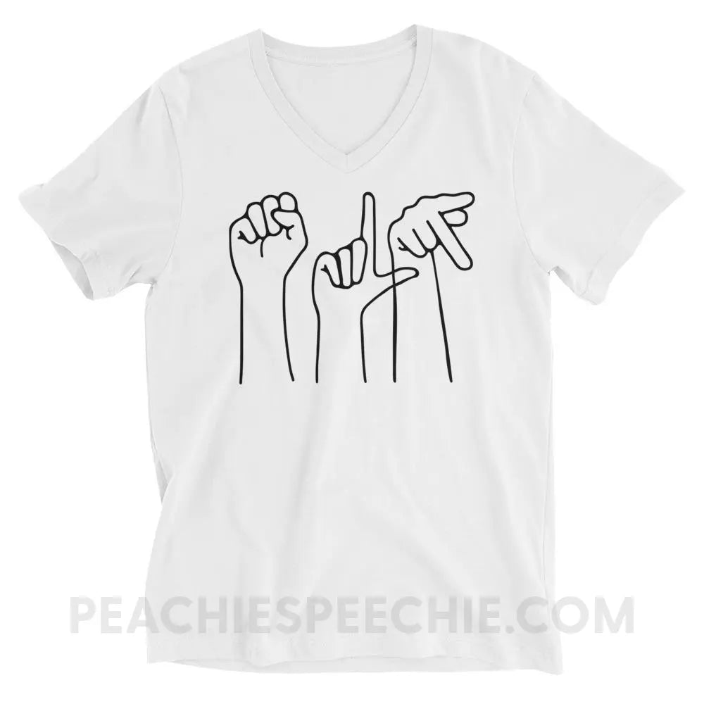 SLP Hands Soft V-Neck - White / XS - T-Shirts & Tops peachiespeechie.com