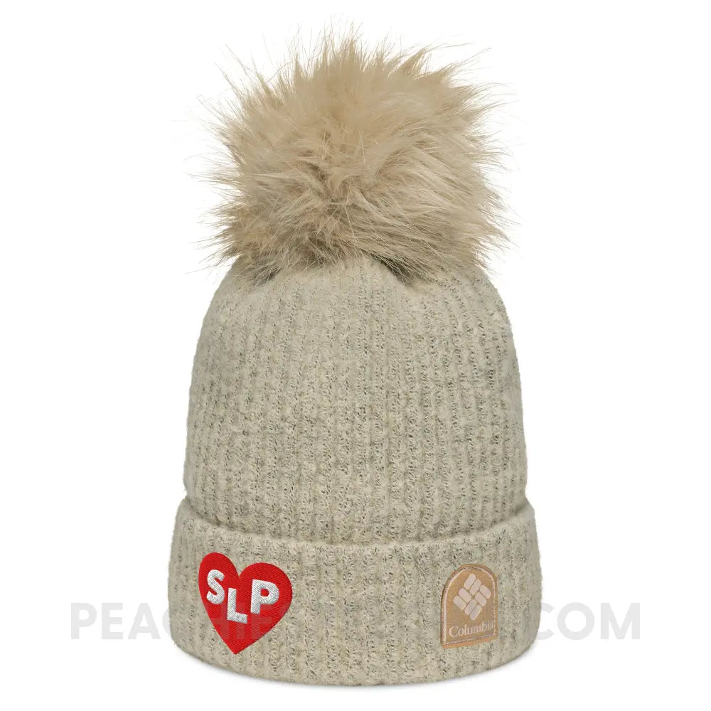 SLP Heart Columbia Pom-Pom Beanie - Chalk - peachiespeechie.com
