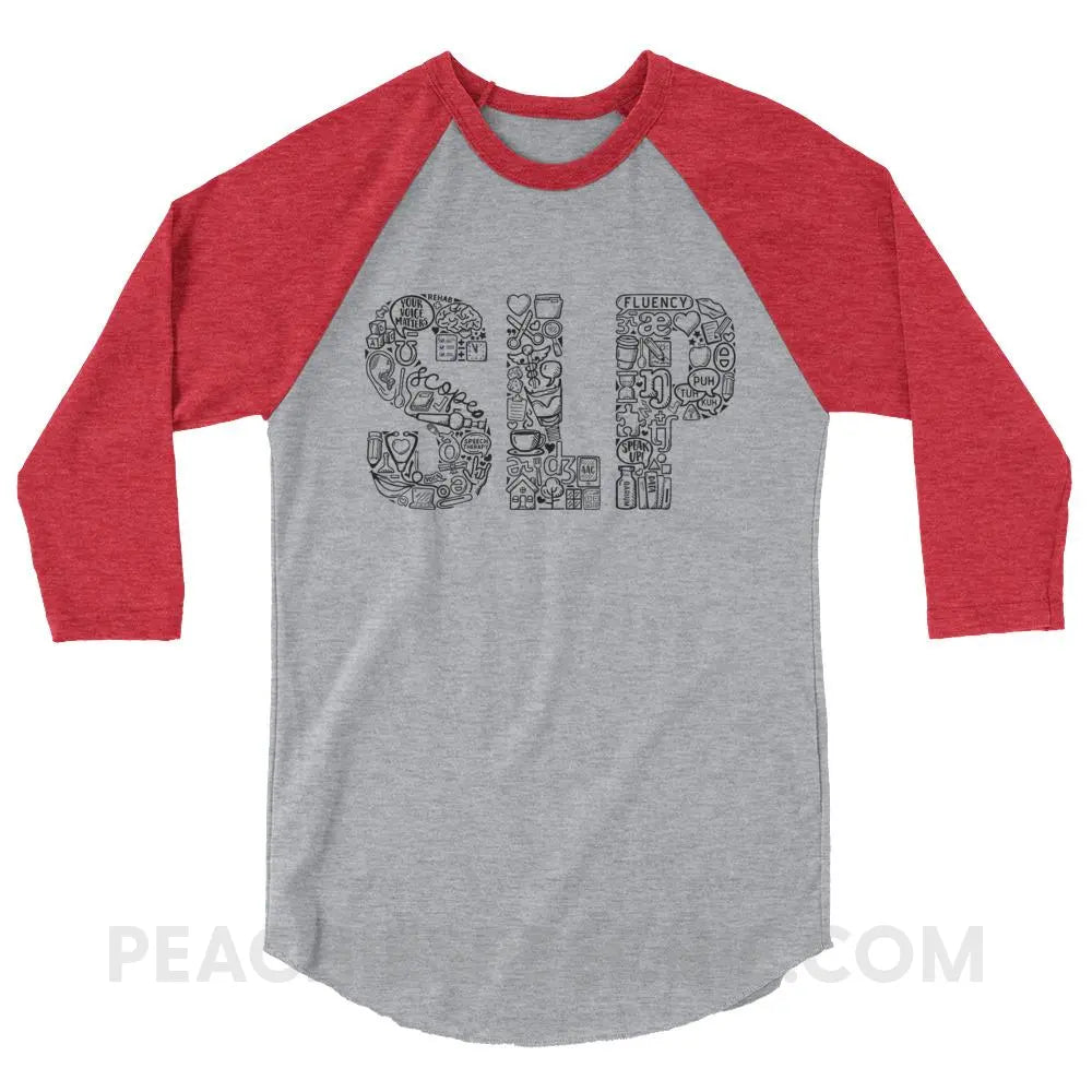 SLP Icons Baseball Tee - Heather Grey/Heather Red / XS - T-Shirts & Tops peachiespeechie.com