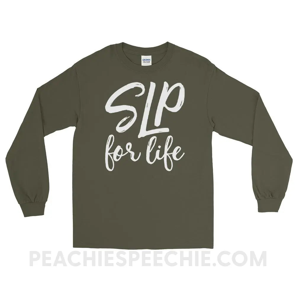 SLP For Life Long Sleeve Tee - Military Green / S - T-Shirts & Tops peachiespeechie.com