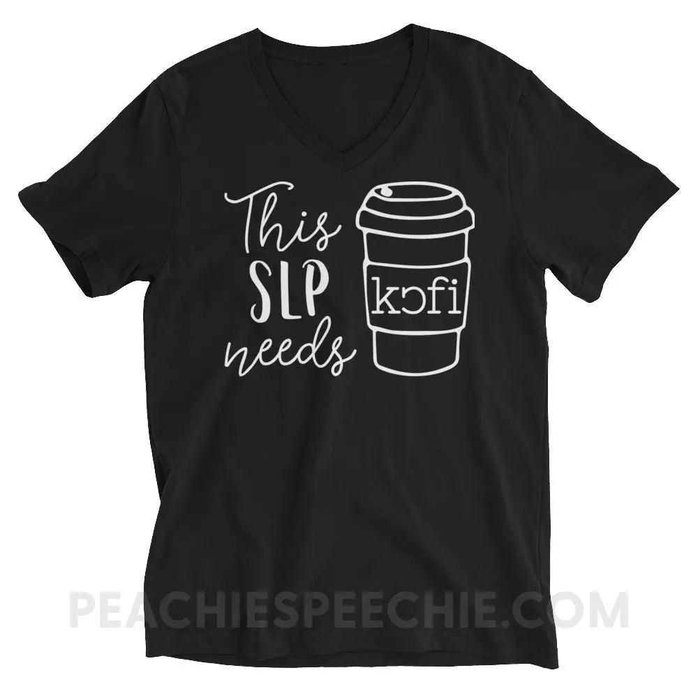 SLP Needs Coffee Soft V-Neck - S - T-Shirts & Tops peachiespeechie.com
