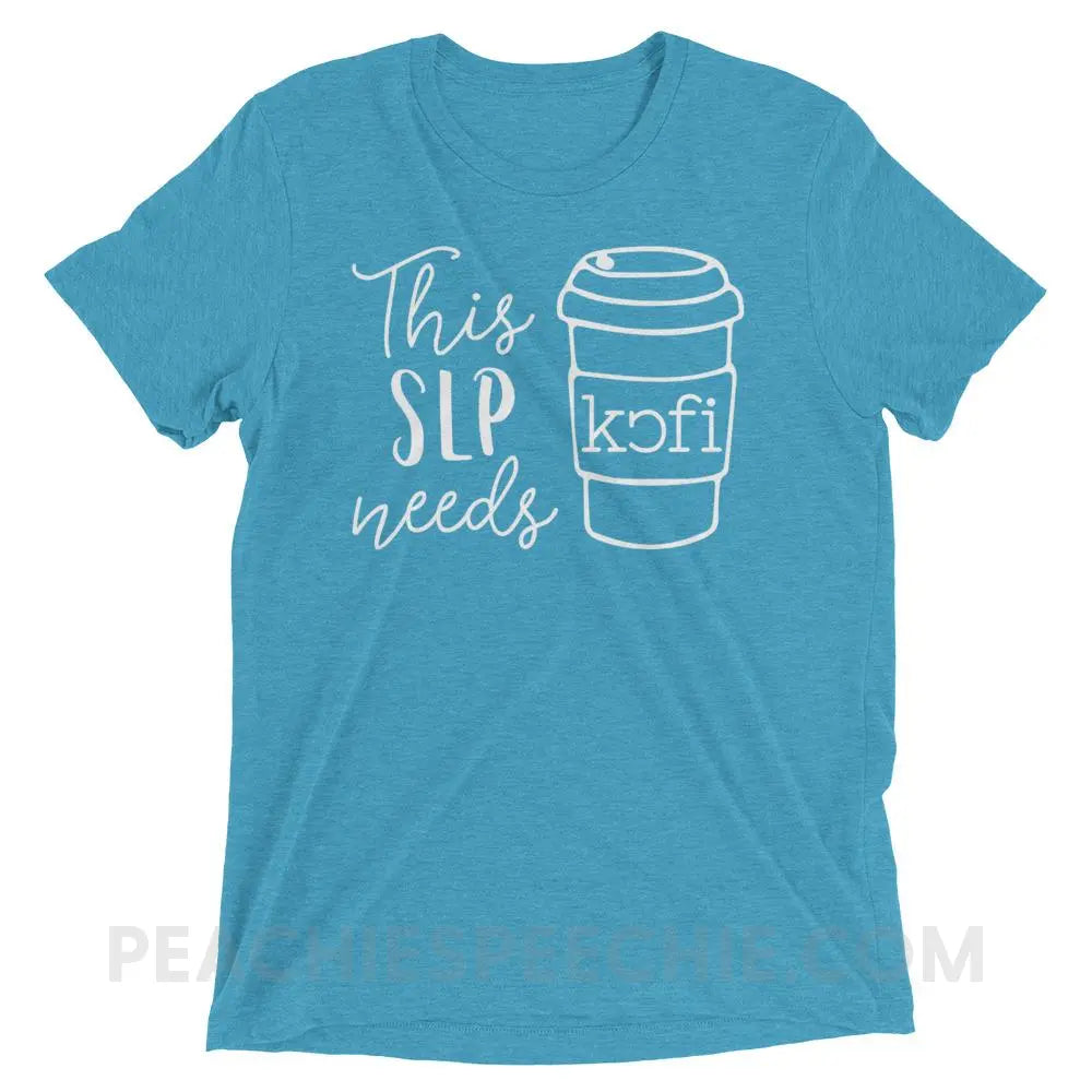 SLP Needs Coffee Tri-Blend Tee - Aqua Triblend / XS - T-Shirts & Tops peachiespeechie.com