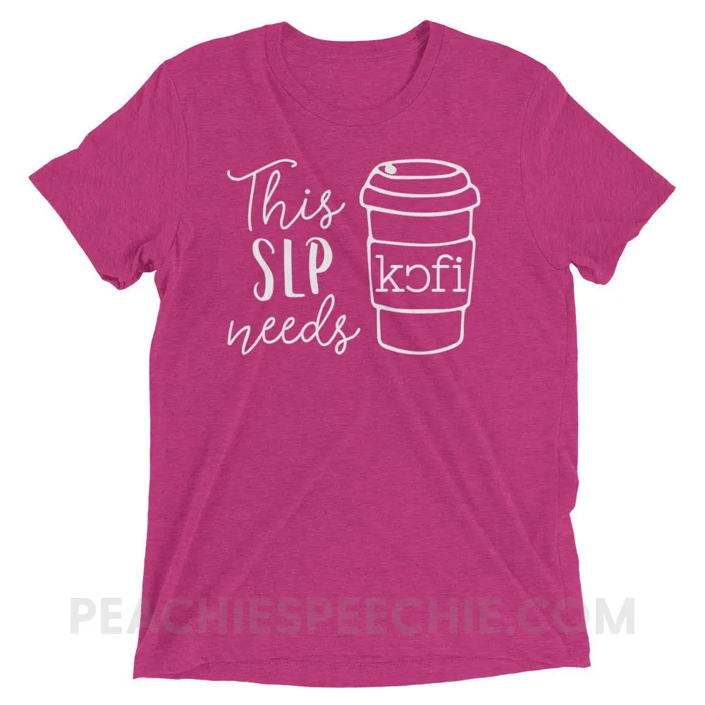SLP Needs Coffee Tri-Blend Tee - Berry Triblend / XS - T-Shirts & Tops peachiespeechie.com