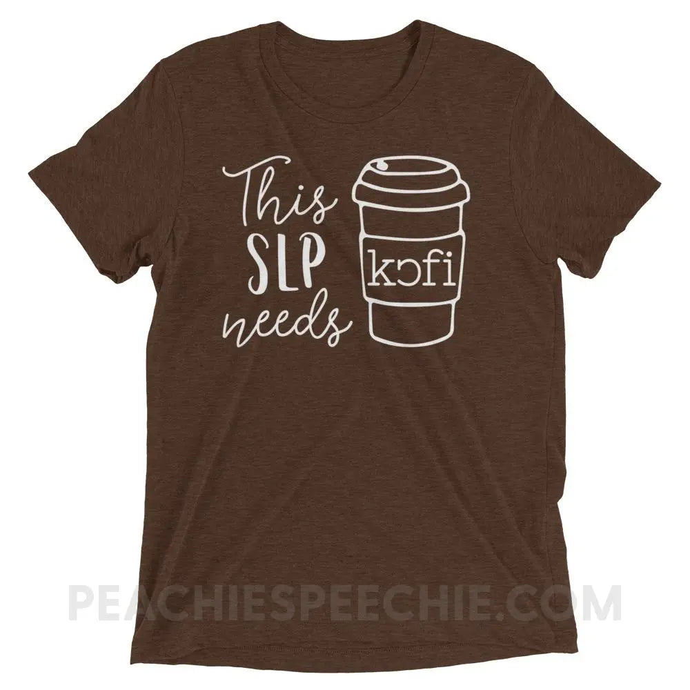 SLP Needs Coffee Tri-Blend Tee - Brown Triblend / XS - T-Shirts & Tops peachiespeechie.com