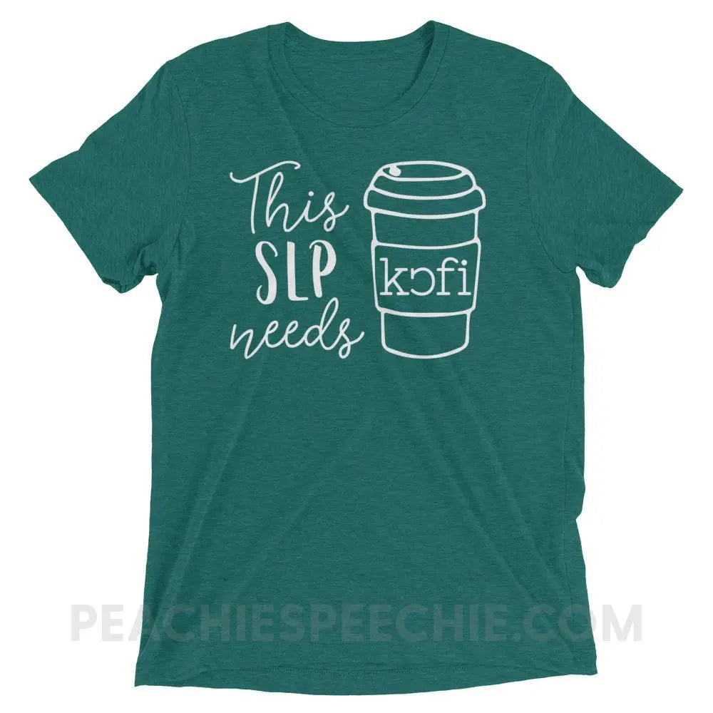SLP Needs Coffee Tri-Blend Tee - Teal Triblend / XS - T-Shirts & Tops peachiespeechie.com