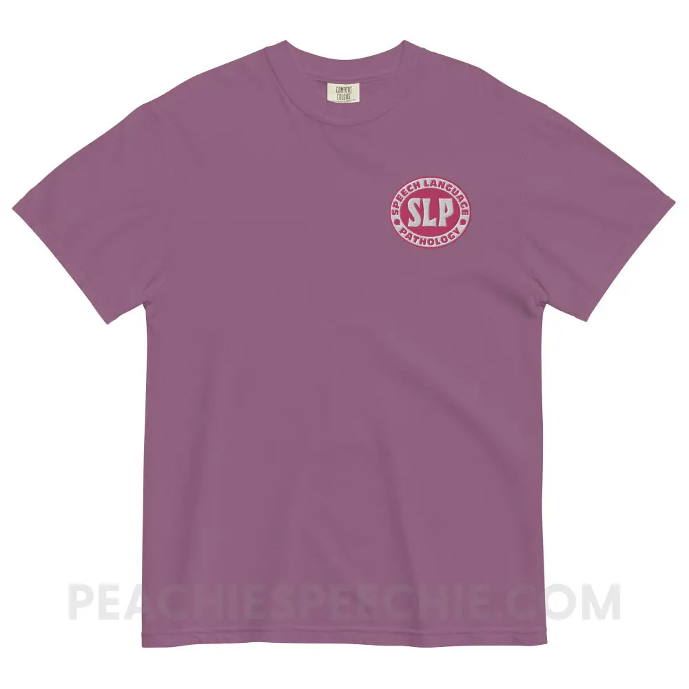 SLP Oval Embroidered Comfort Colors Tee - Berry / S - peachiespeechie.com