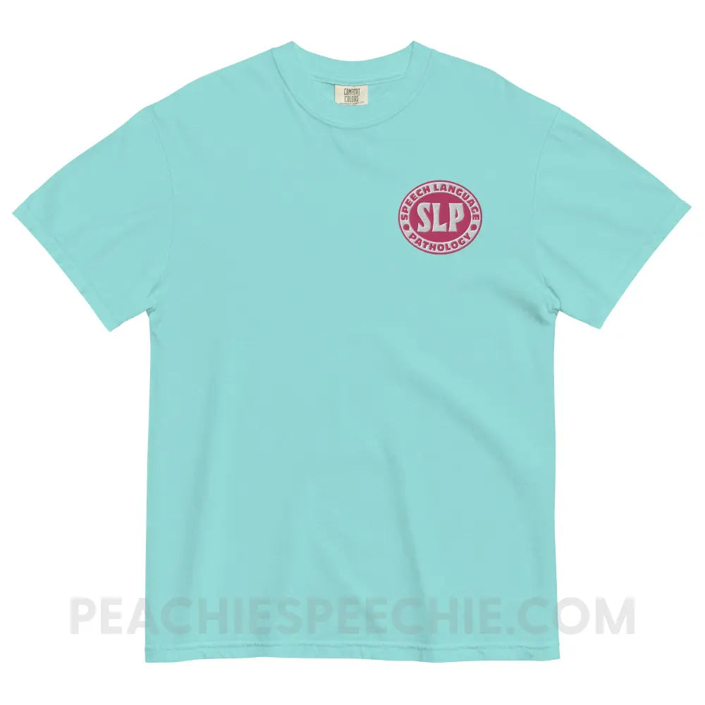 SLP Oval Embroidered Comfort Colors Tee - Lagoon Blue / S - peachiespeechie.com
