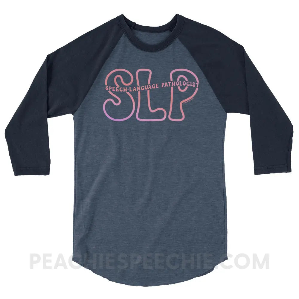 SLP Passthrough Baseball Tee - Heather Denim/Navy / XS - peachiespeechie.com