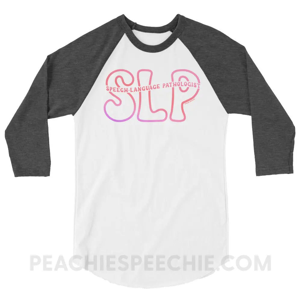 SLP Passthrough Baseball Tee - White/Heather Charcoal / XS - peachiespeechie.com