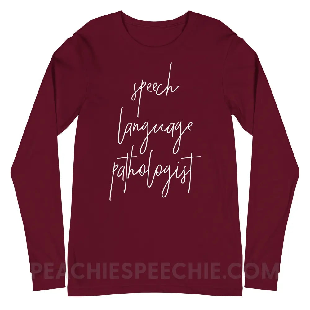 SLP Script Premium Long Sleeve - Maroon / S T - Shirts & Tops peachiespeechie.com